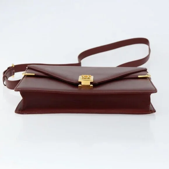 Authentic CARTIER Must Line Shoulder Bag Leather Bordeaux Gold